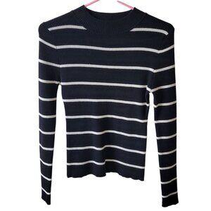 Black & White Striped Sweater Mock Neck Salty Wave Womens Small Minimalist